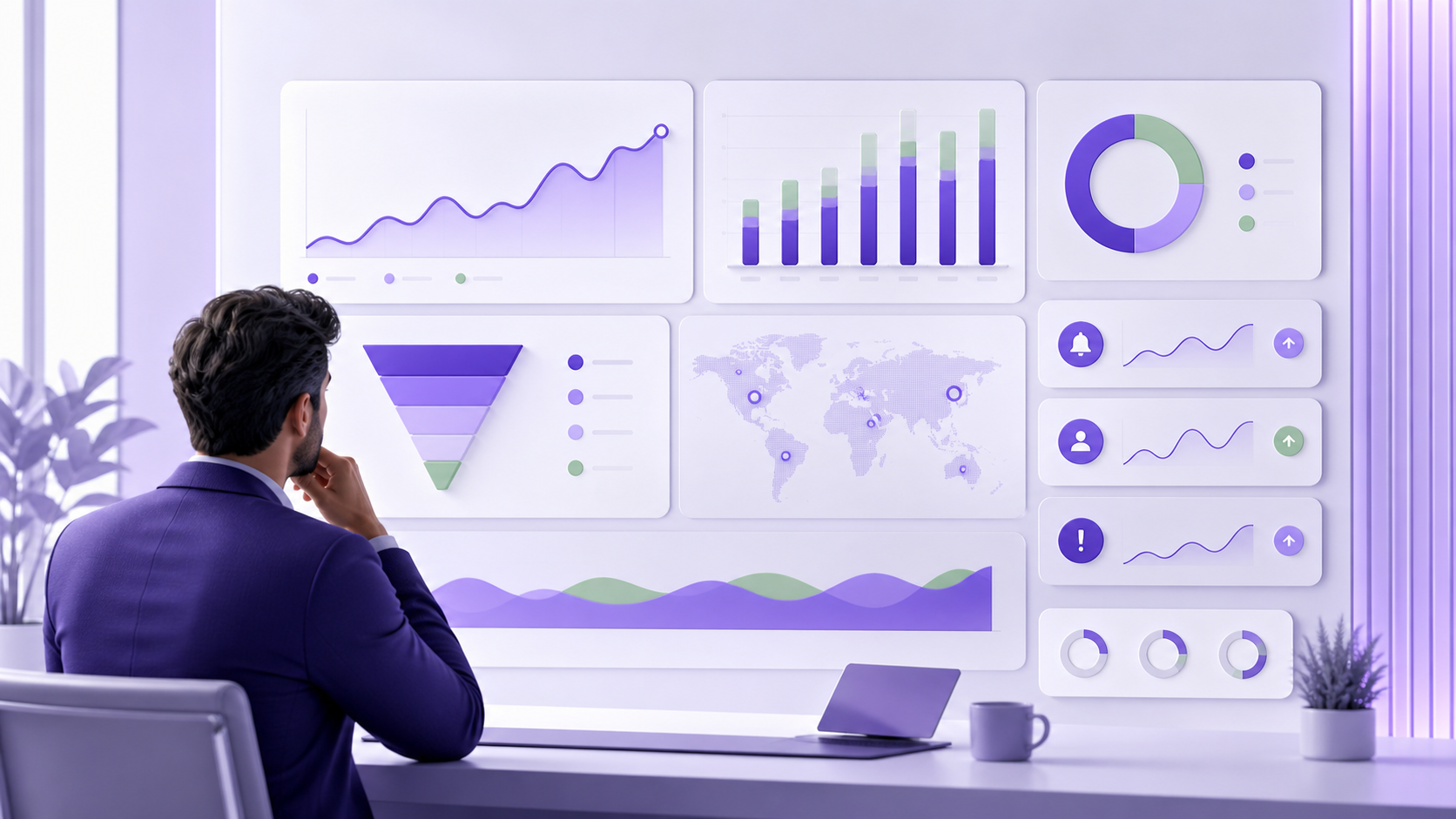 Business dashboard KPIs for a growing company showing sales finance customers and operations