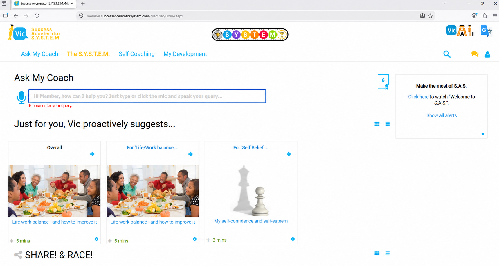 Success Accelerator personalized coaching dashboard